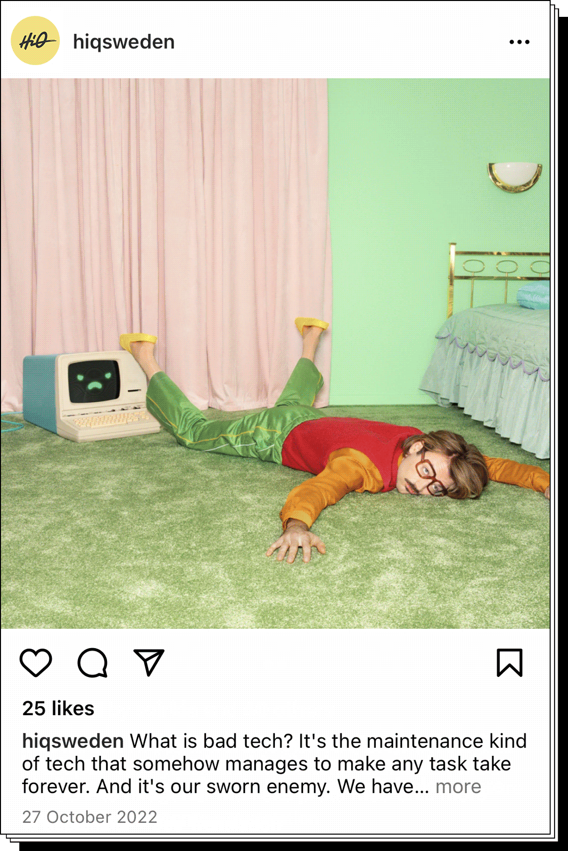 HiQ social media post parodying bad tech and user exhaustion.