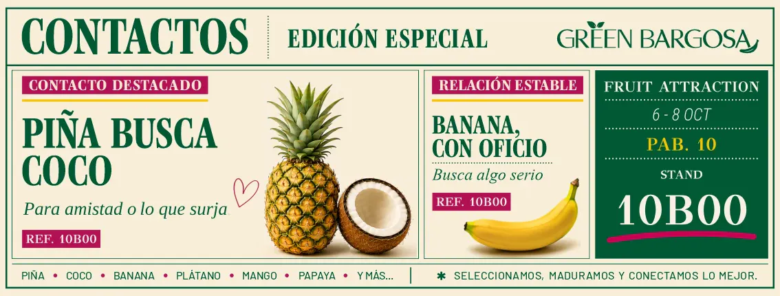 Green Bargosa en Fruit Attraction 2026: sección de contactos, Pabellón 10, stand 10B00