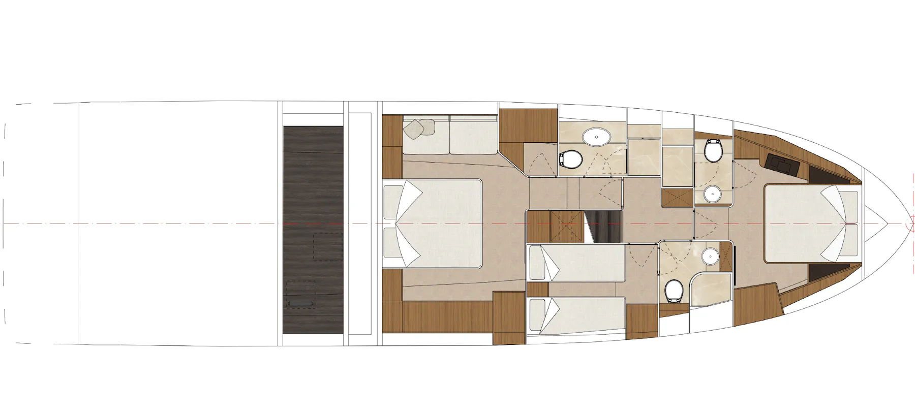 Greenline 58 Fly Lower deck A (triple ensuite) layout