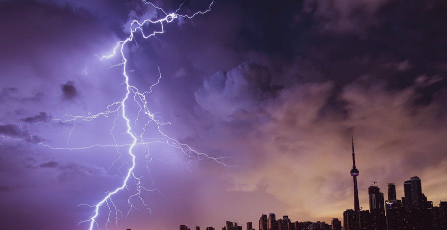 Lightening and stormy sky