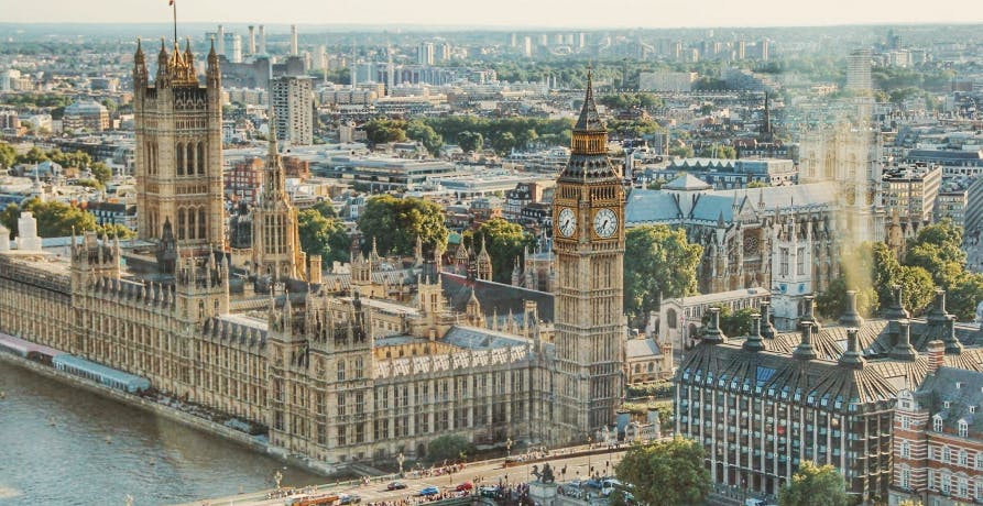 UK Westminster parliament arial shot