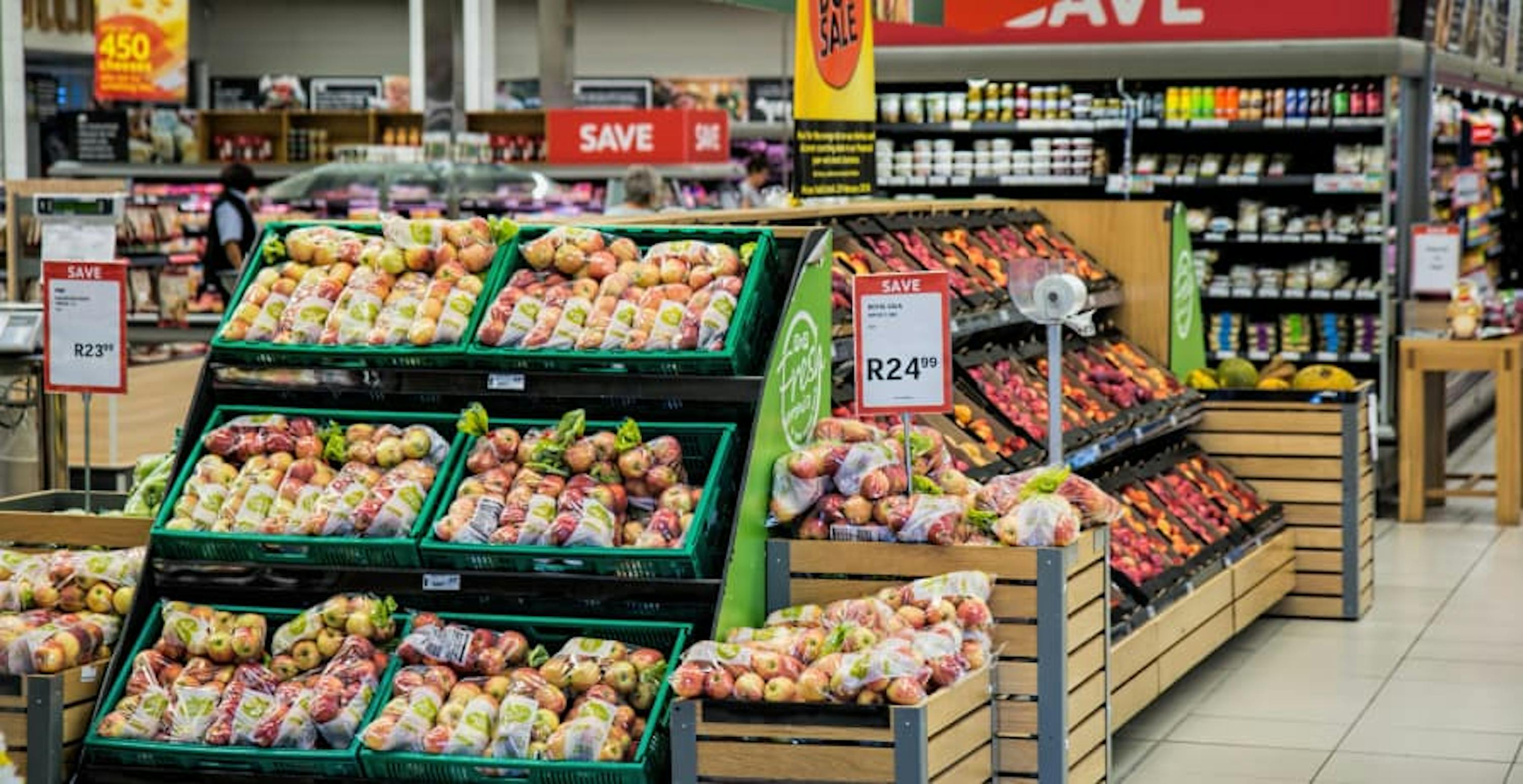 supermarket with stocked shelves