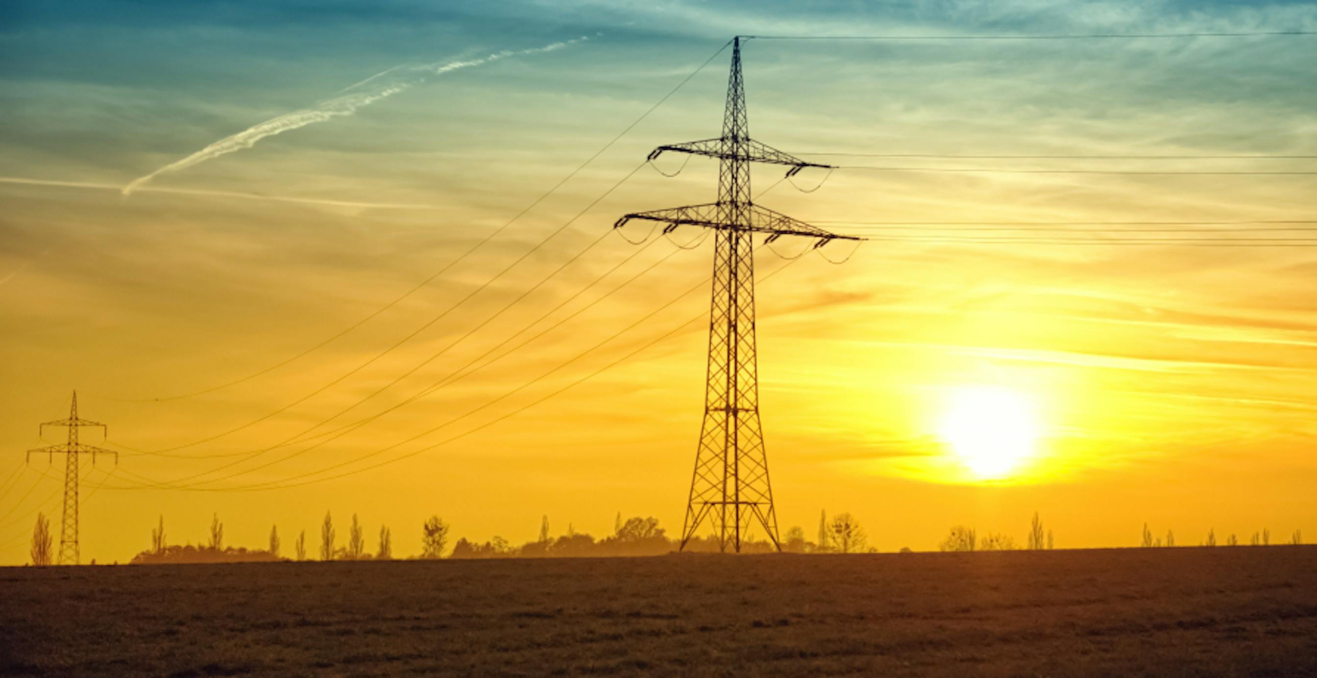 teal blue sunset and power line