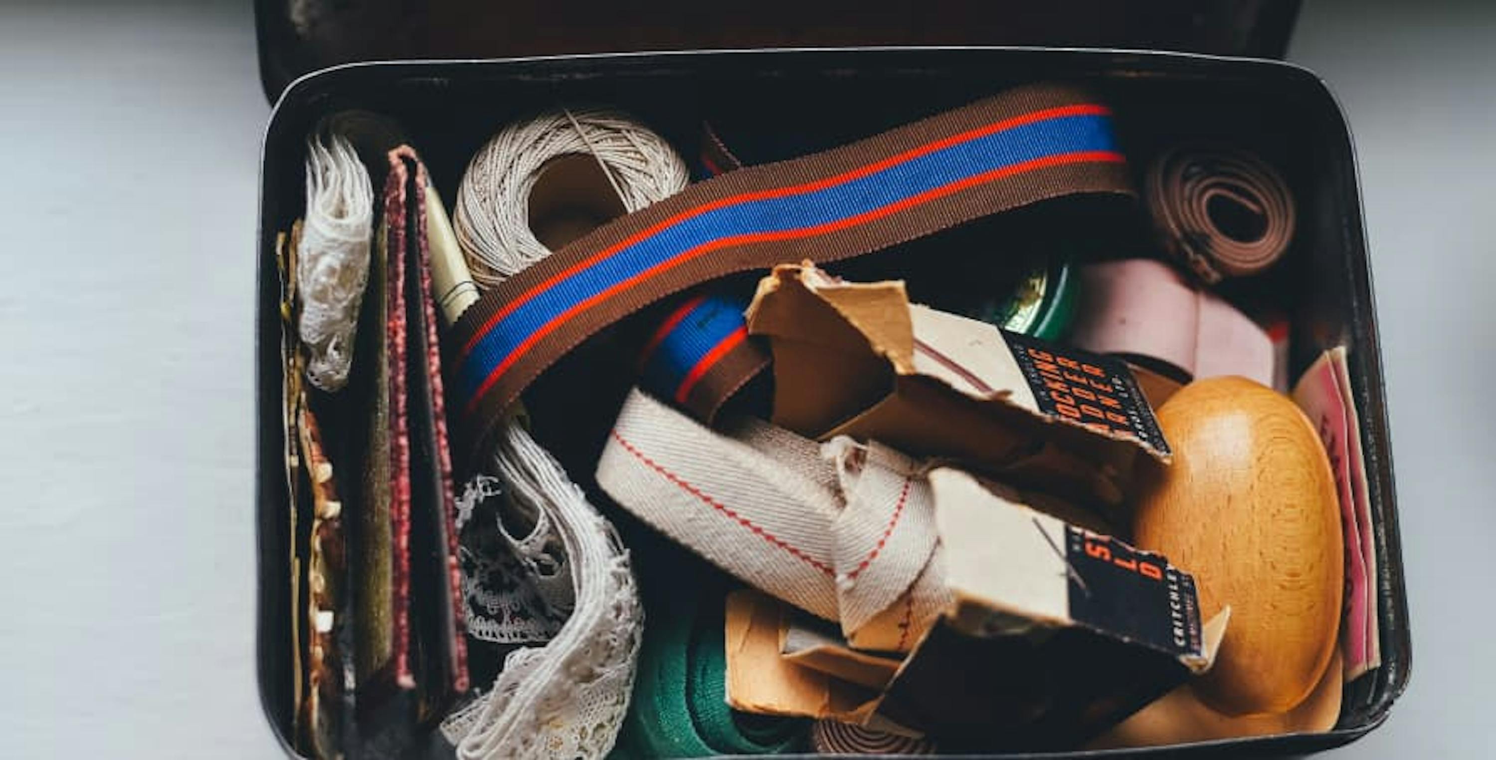 supplies in a bin