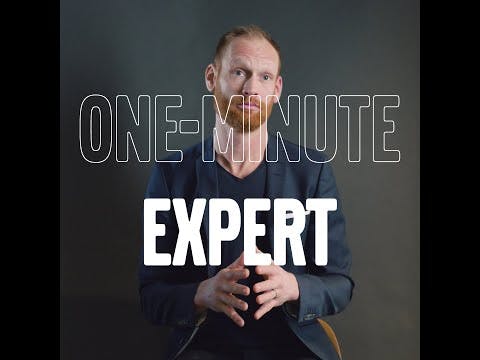 a man with text one minute expert