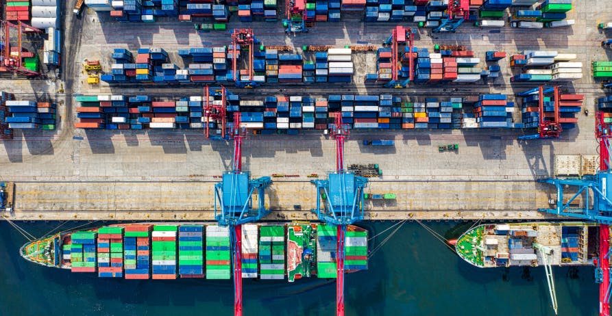 view of colored cargo at shipping port