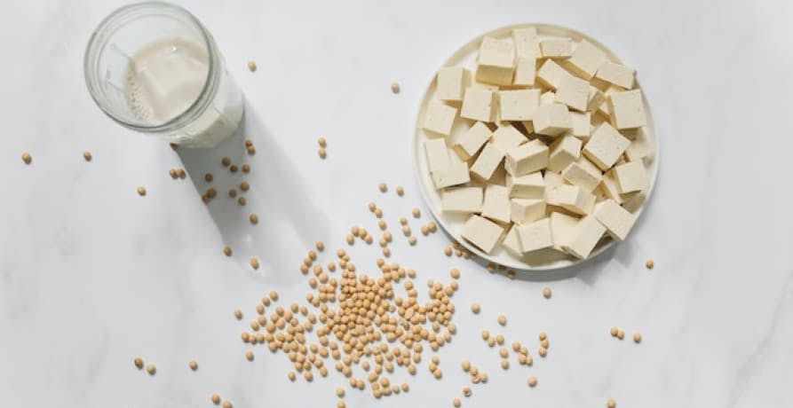 soy milk, soy beans, and tofu