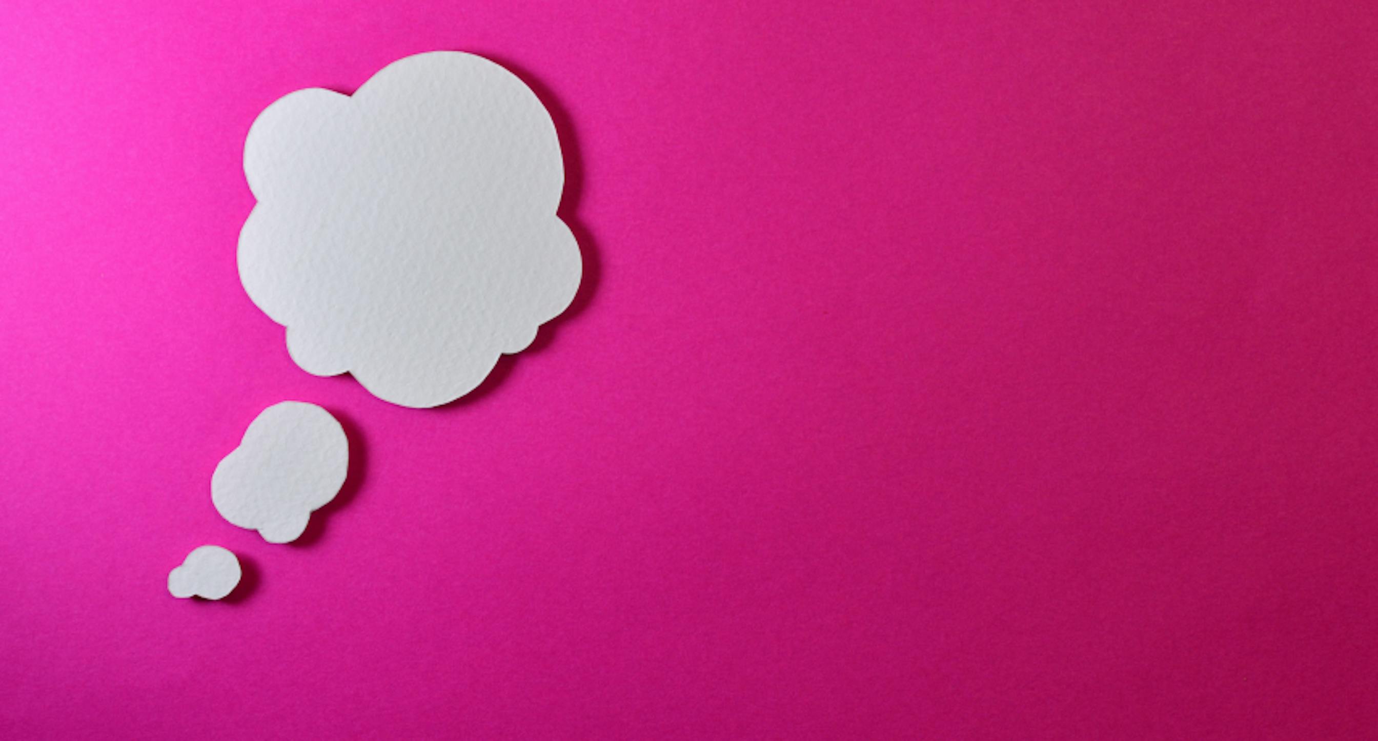 pink background and thought bubble