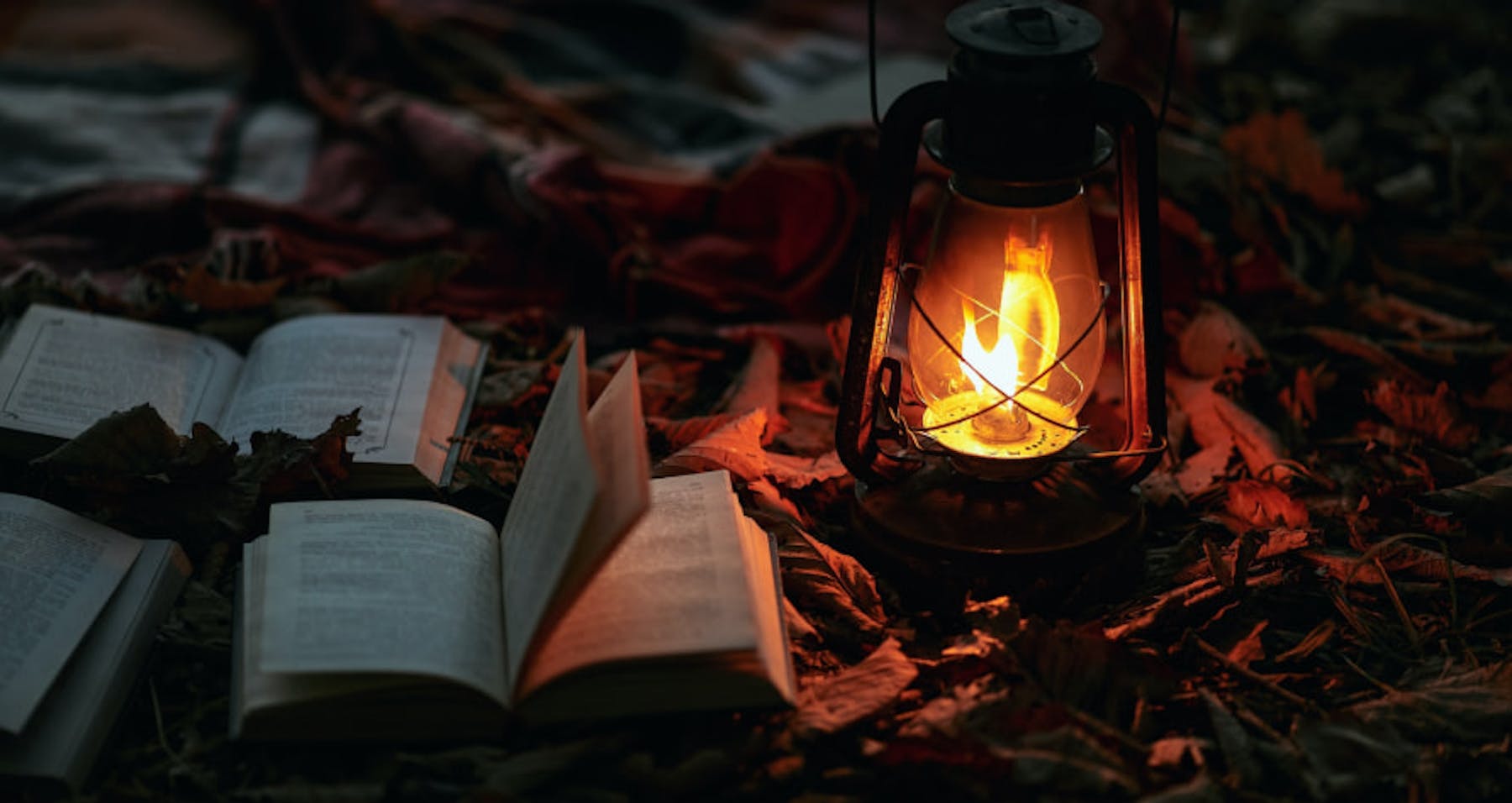 a lantern and some books