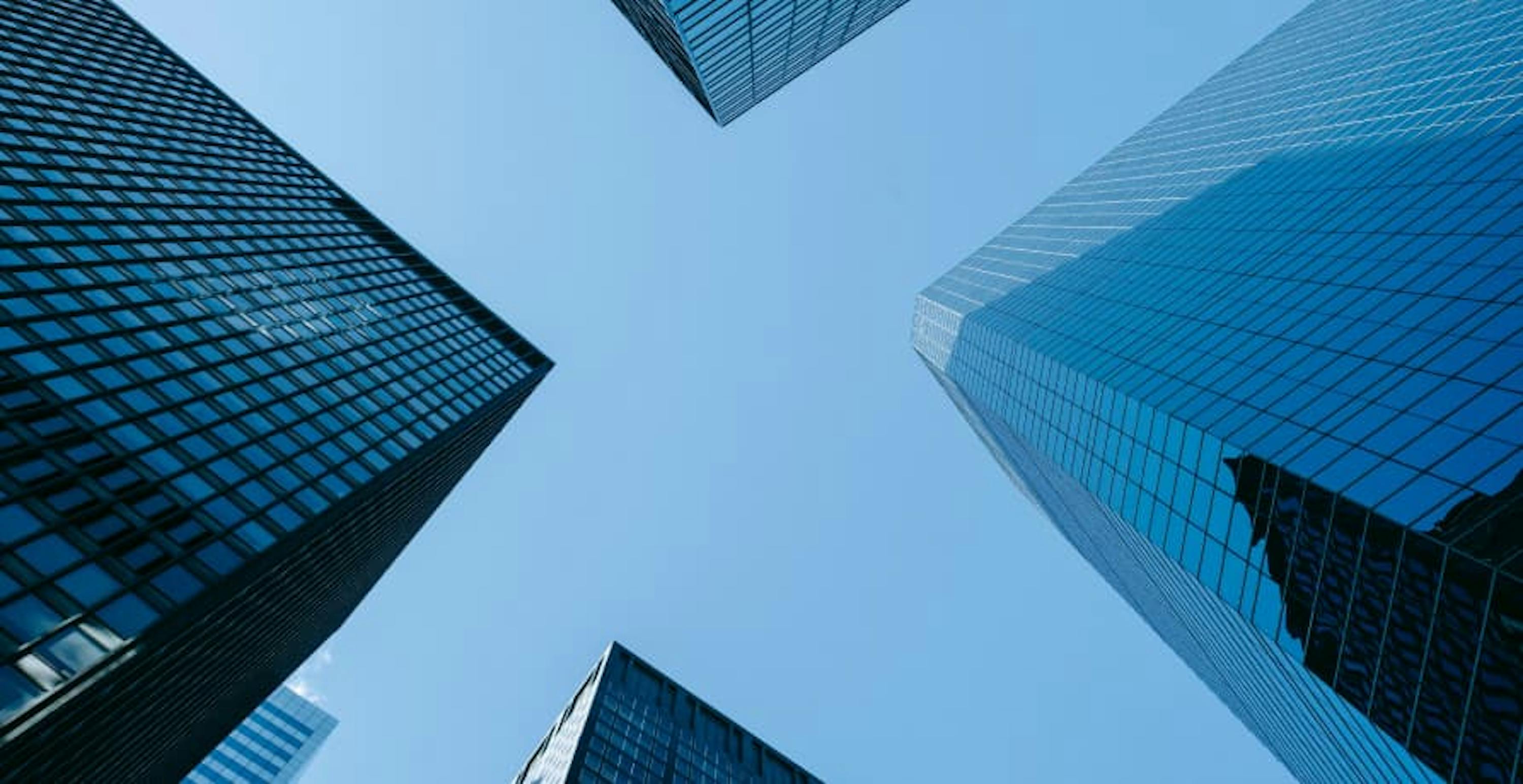 large skyscrapers against a blue sky