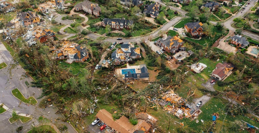 bird's eye view of damage from hurricane