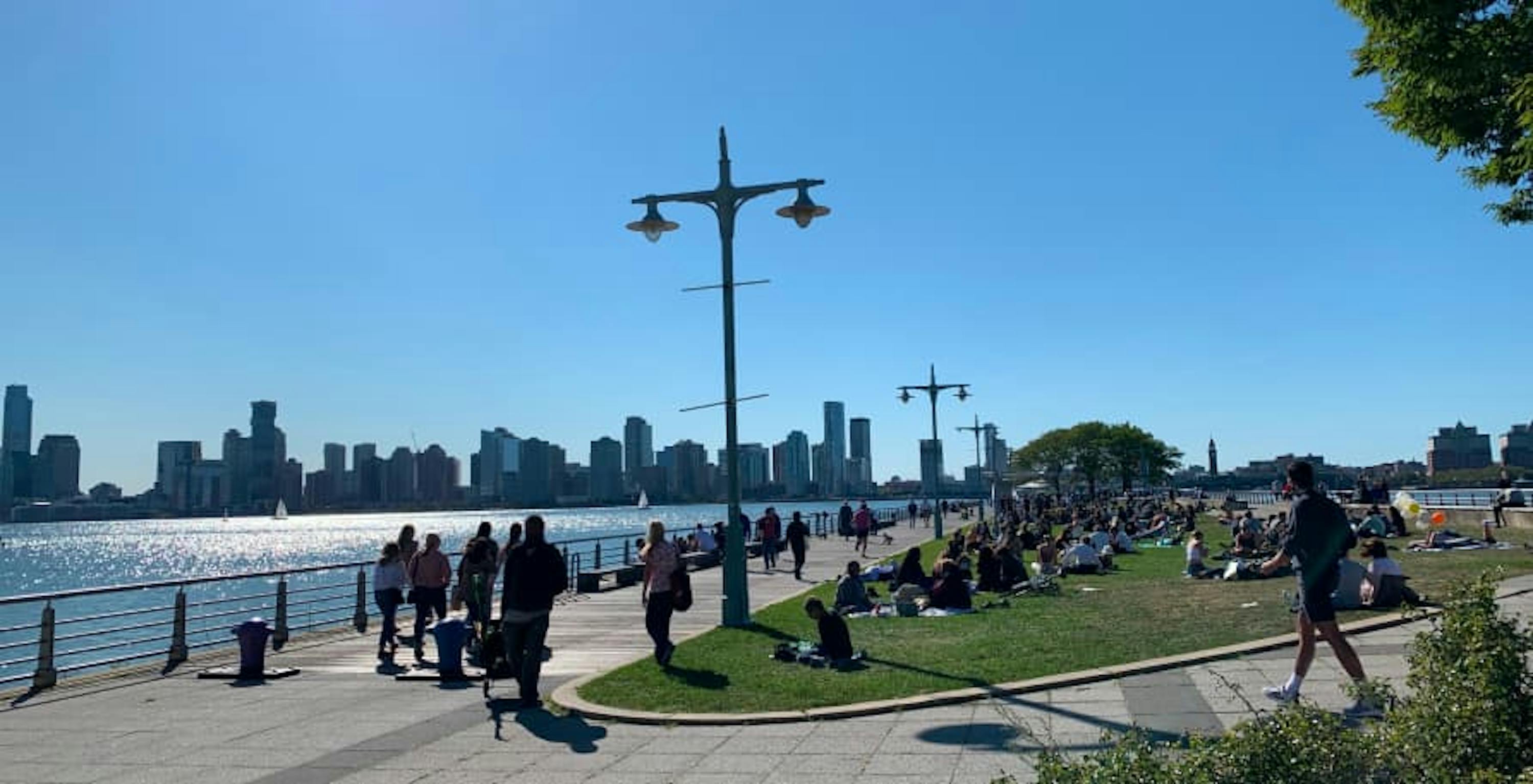 hudson river pier park on sunny day