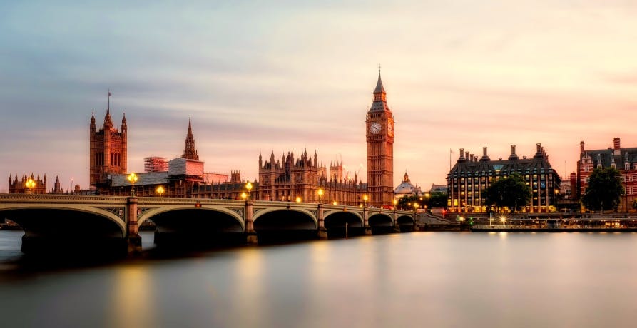 View across the Thames in London of Westminster