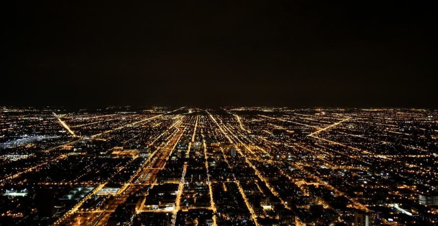 night time arial shot of a huge city