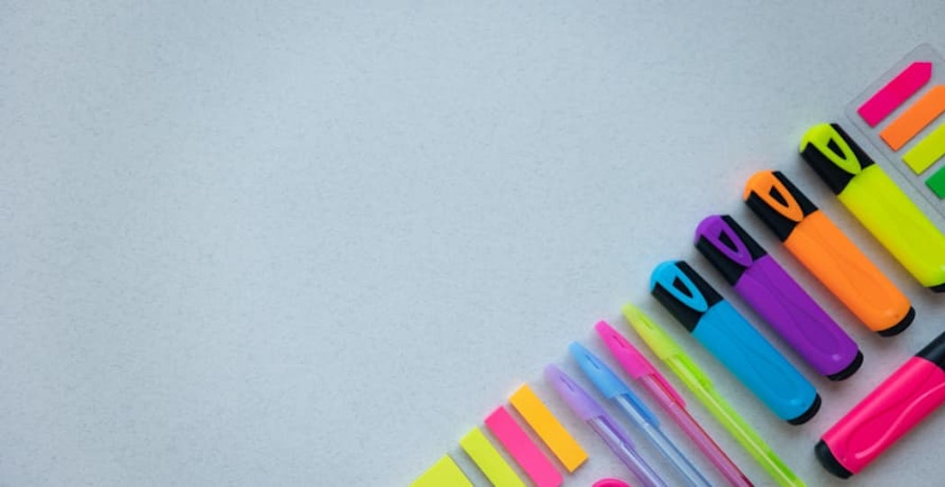highlight pens in different colors in the corner