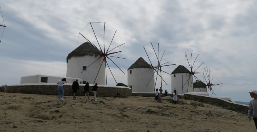 windmills in mykonos, greece