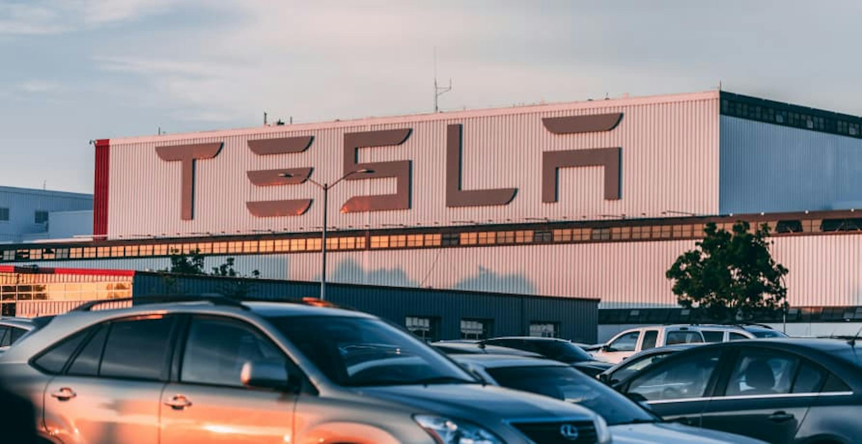 Cars in the parking of Tesla