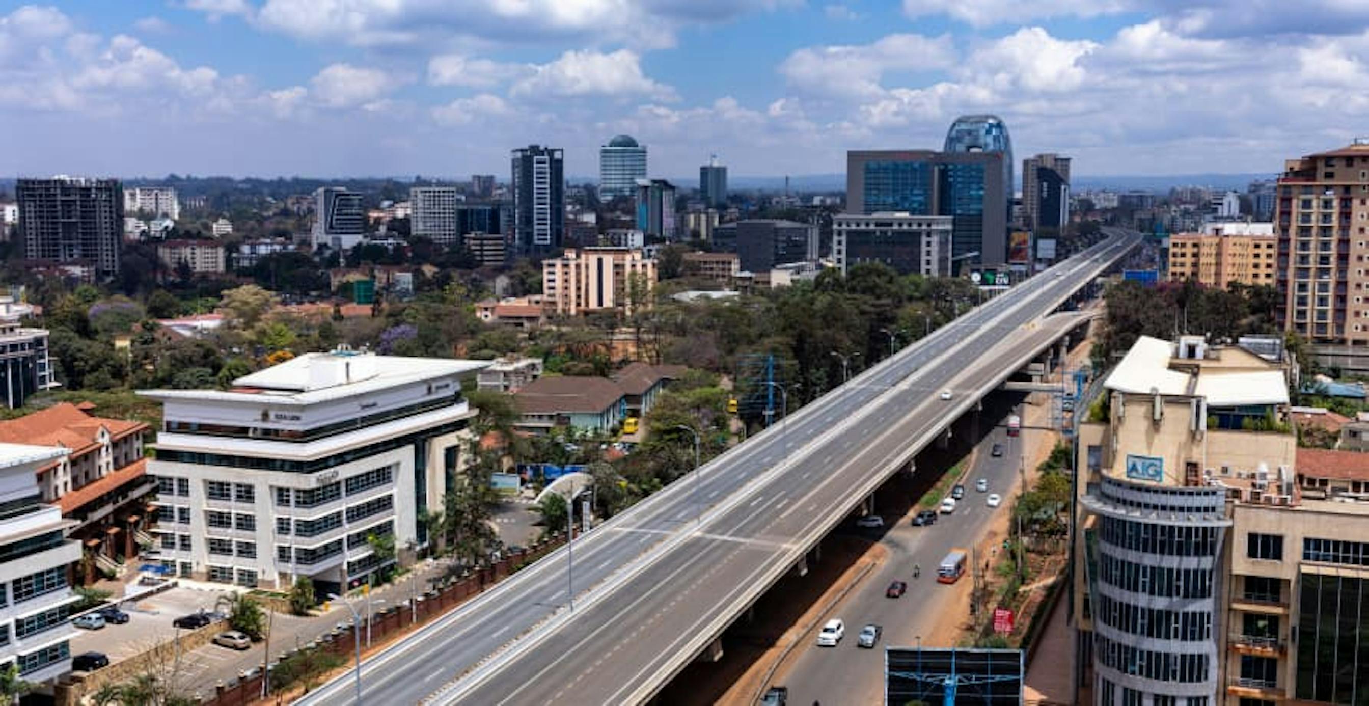 long highway in a city
