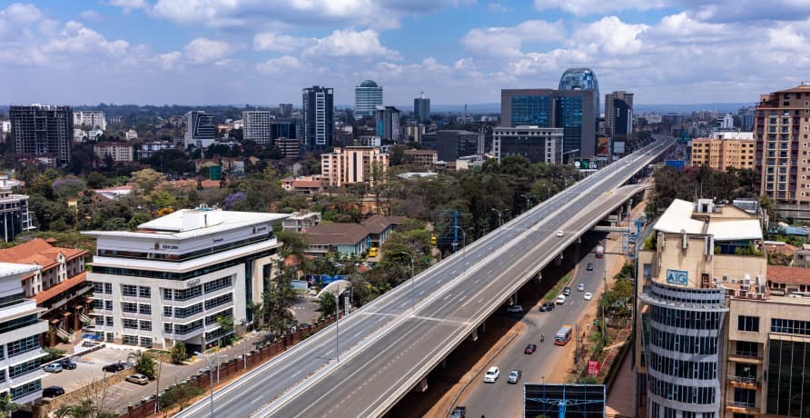 long highway in a city