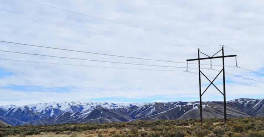 power line with mountains behind