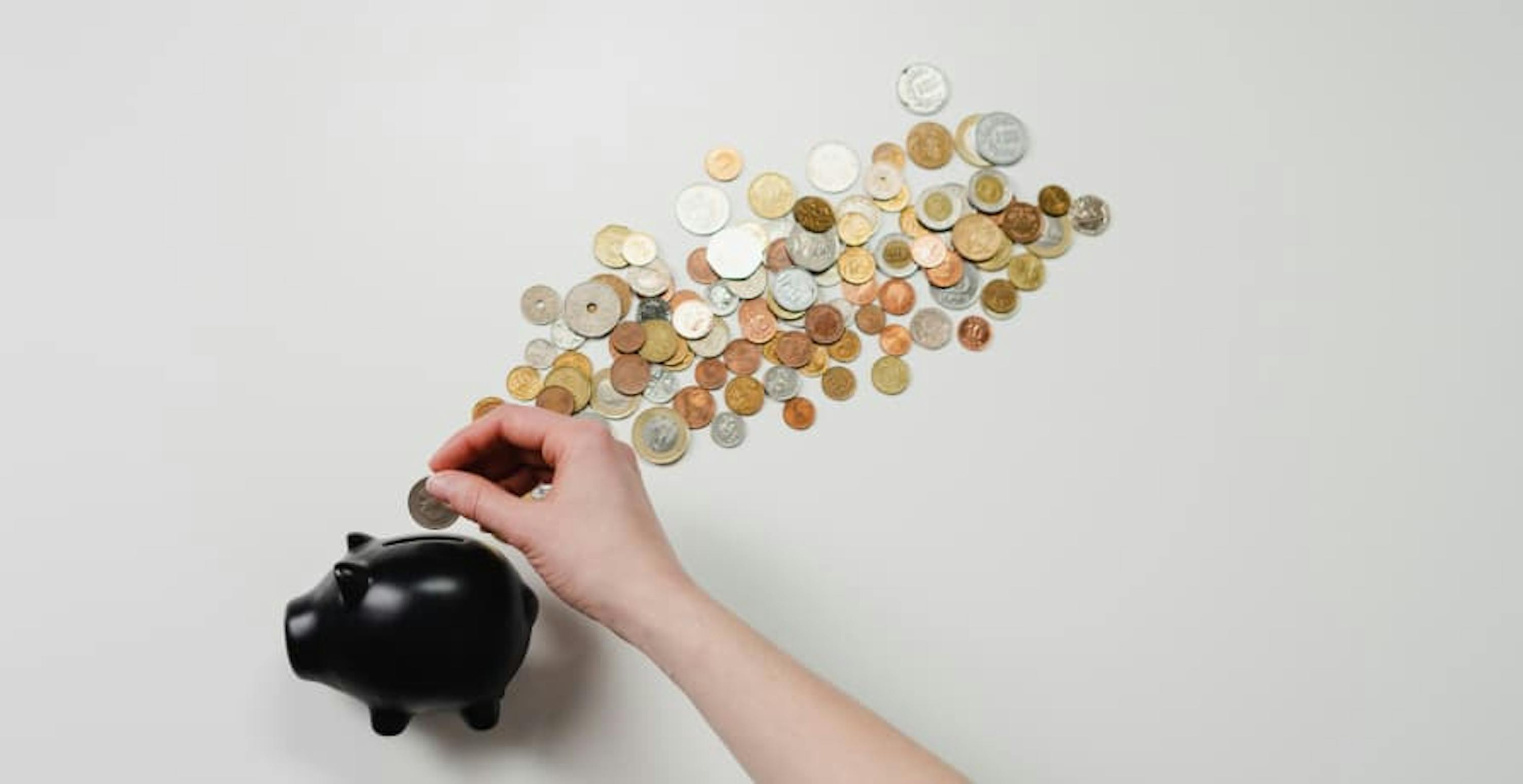 person putting coins into piggybank