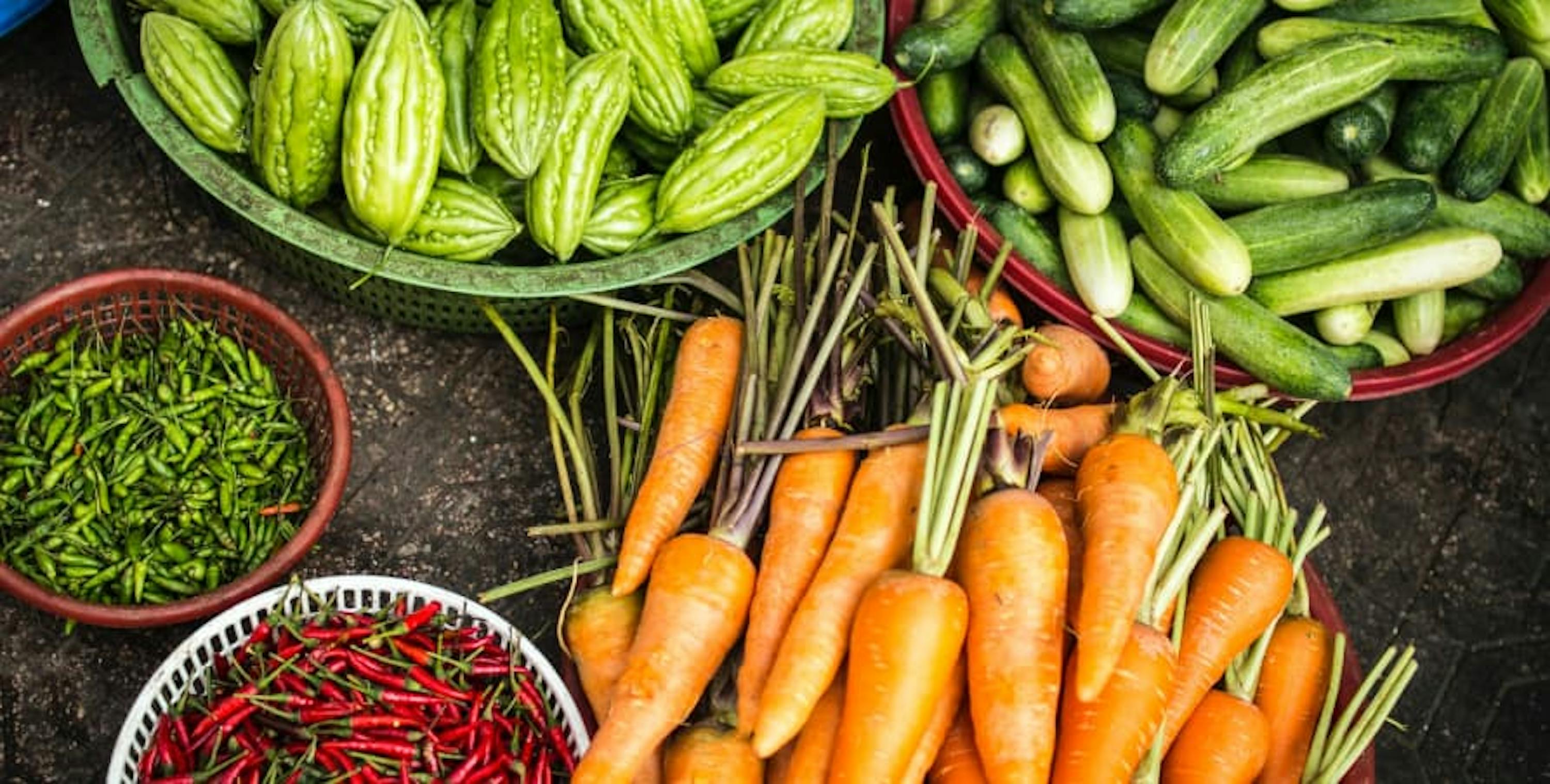 carrots, cucumbers, peppers