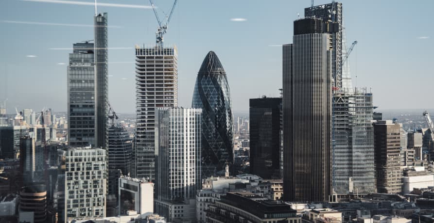 view of tall skyscrapers in London city