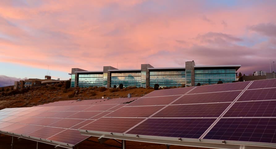 solar panels in sunset