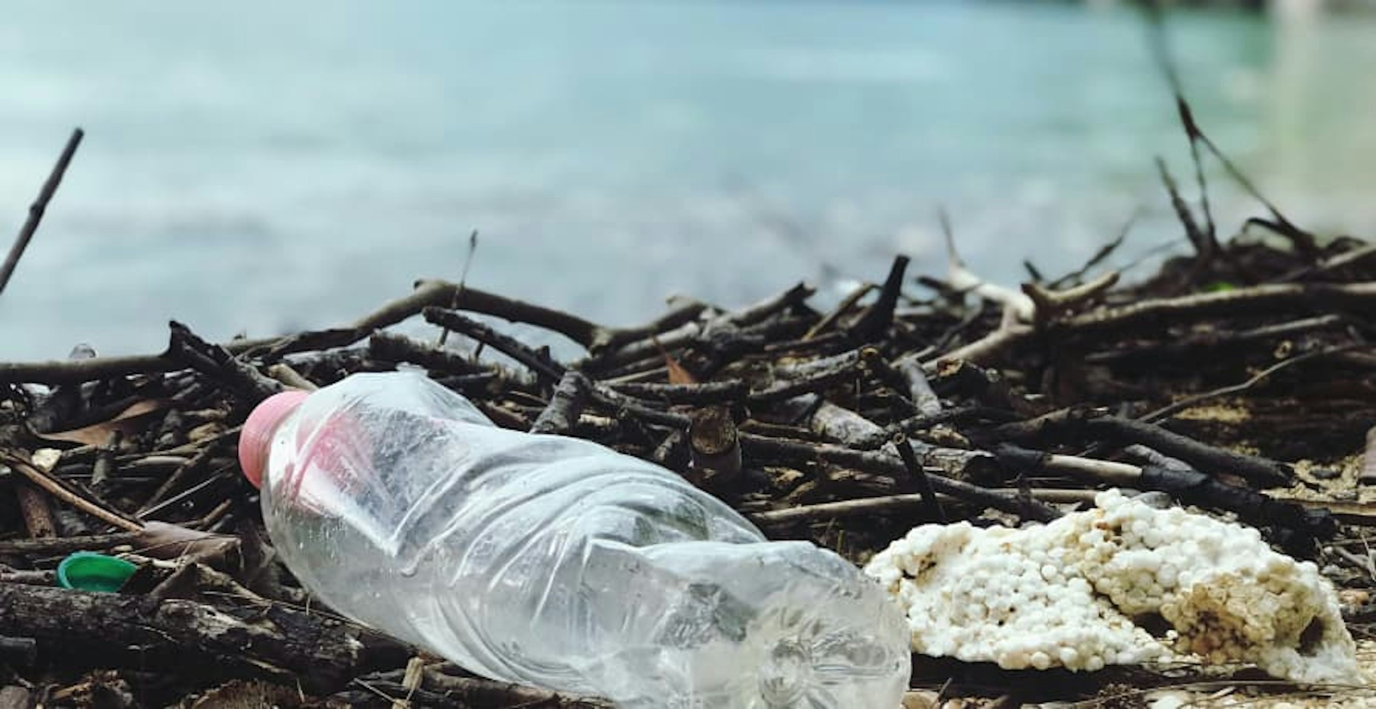 plastic pollution at river side