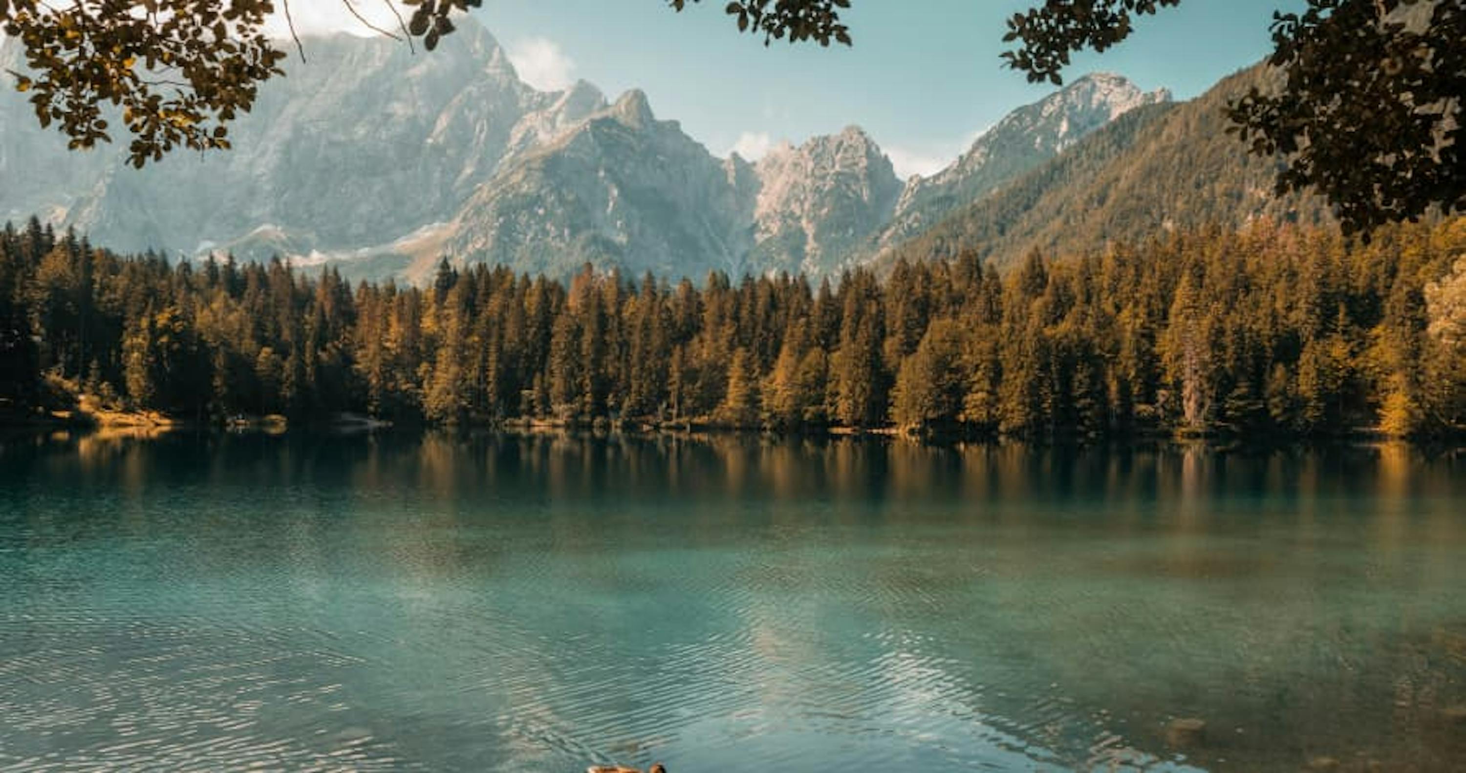 lake and mountain view late autumn