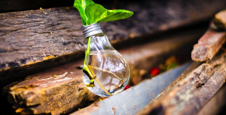 a light bulb with a plant inside