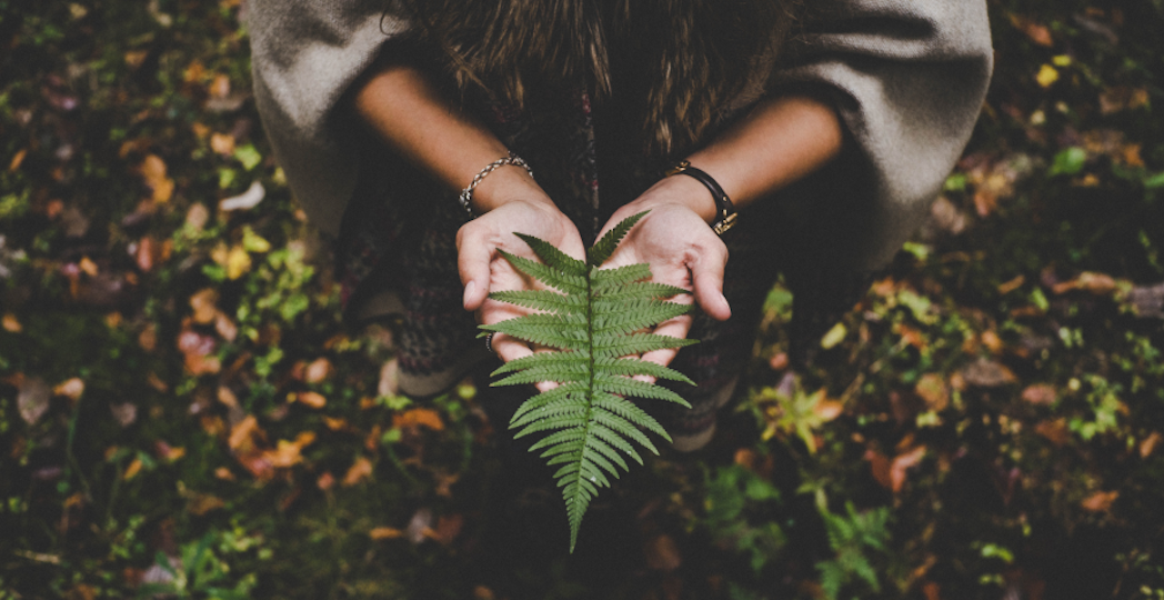 woman holding plant