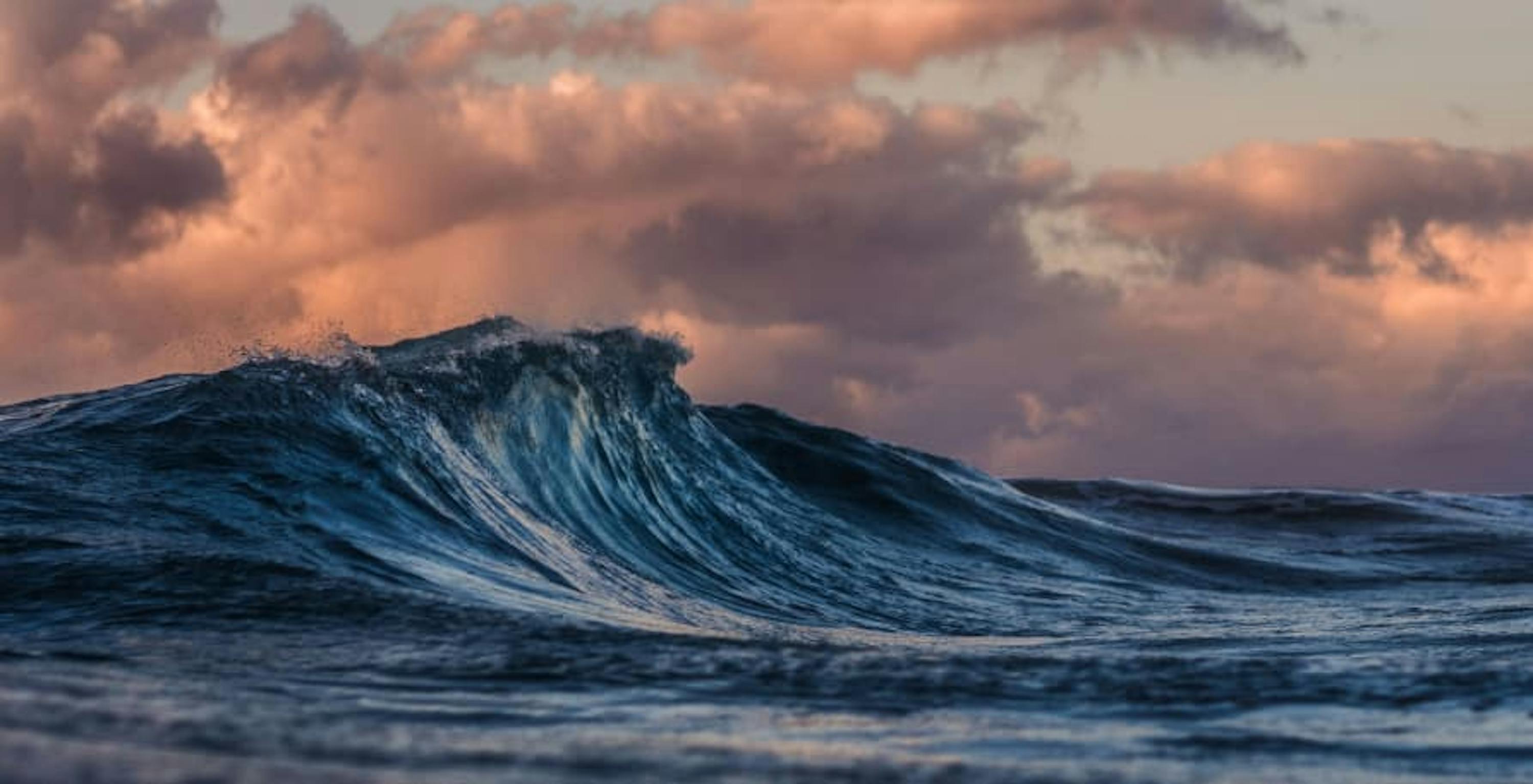 large wave under sunset