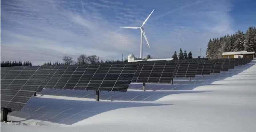 solars panels and single wind turbine