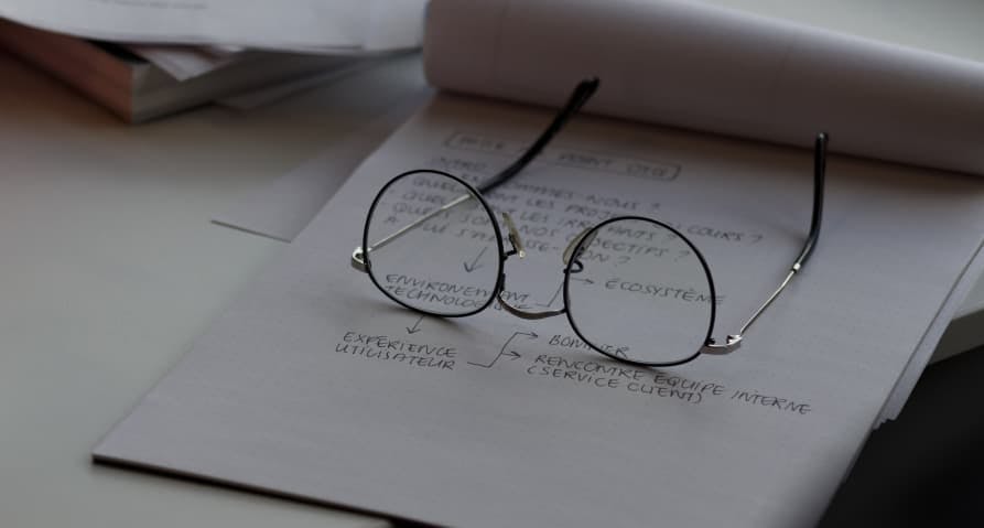 glasses lying on note pad