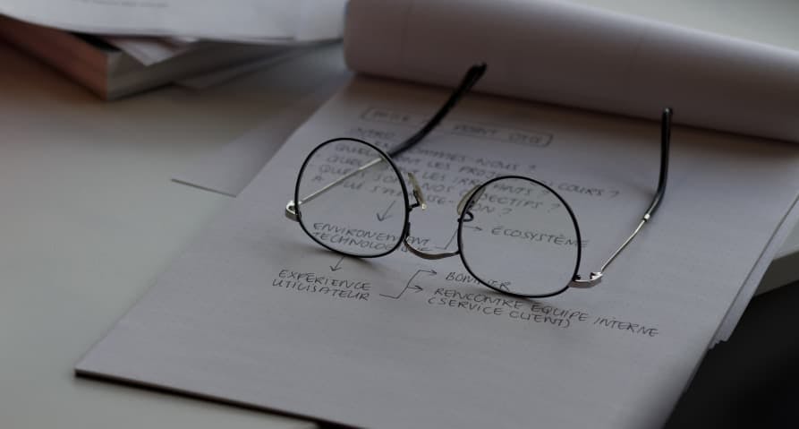 round glasses on piece of paper