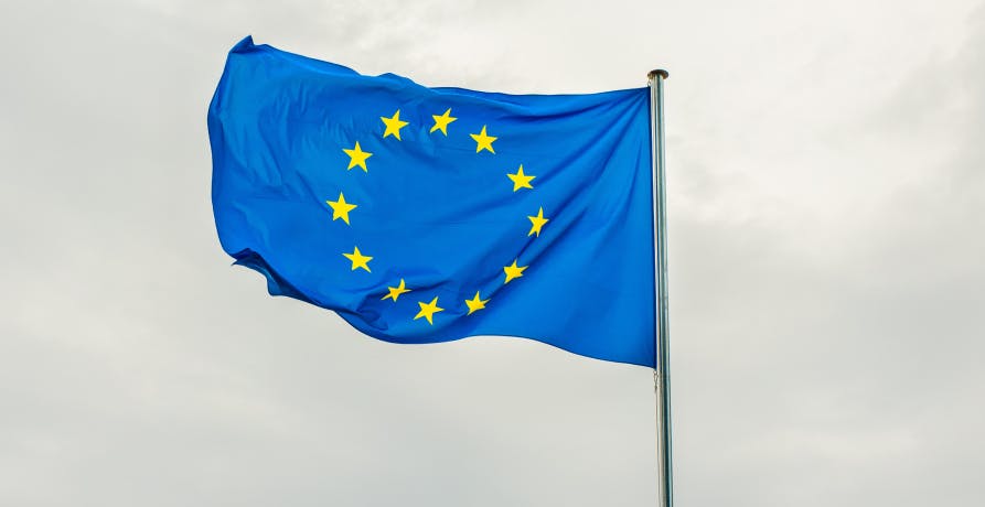 EU flag blowing in wind