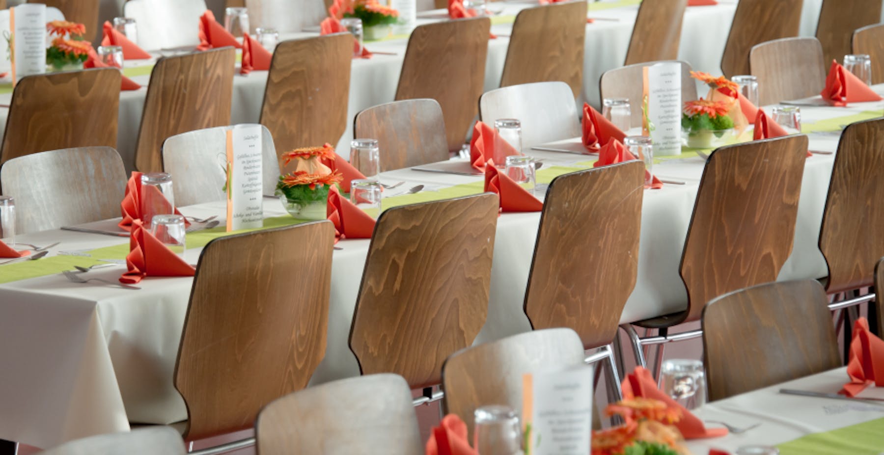 decorated tables with chairs