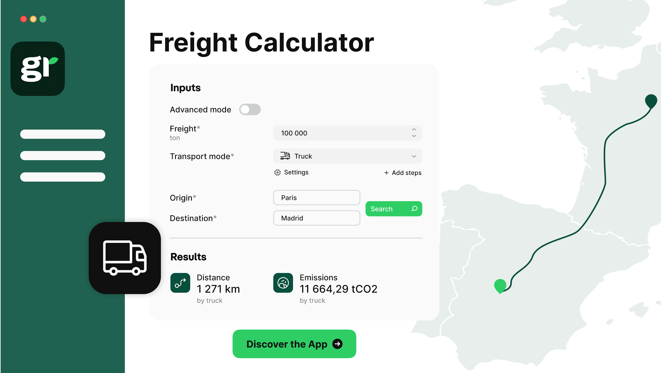 Greenly's freight emissions calculator