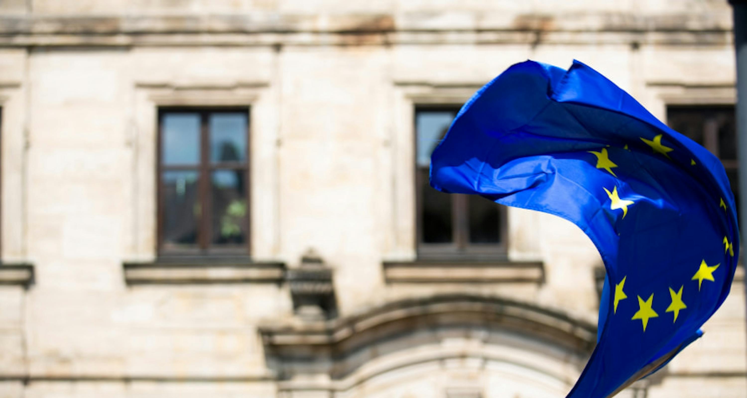 the EU flag blowing in the wind