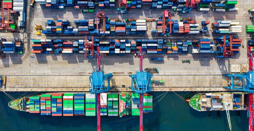 large shipping containers in a harbour