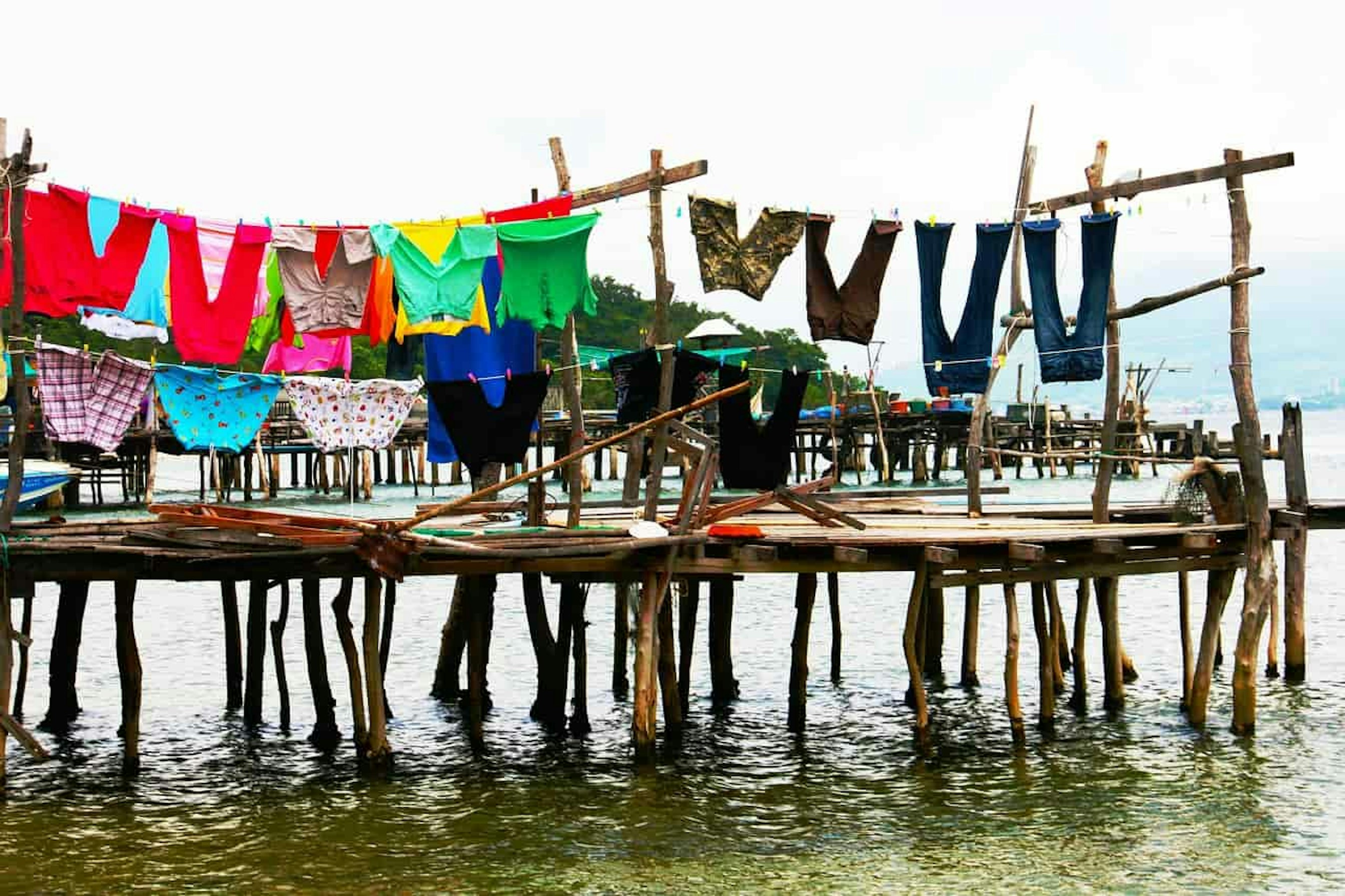 line of clothes on the top of water