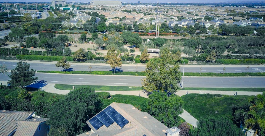 solar panels in suburban area