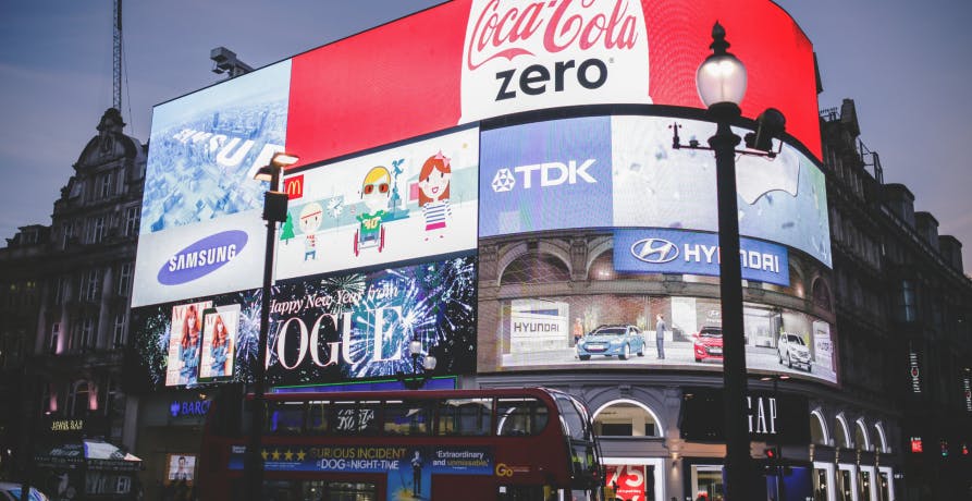 London advertising screens at Piccadilly Circus