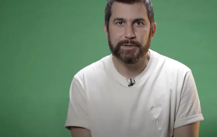 a man with green background