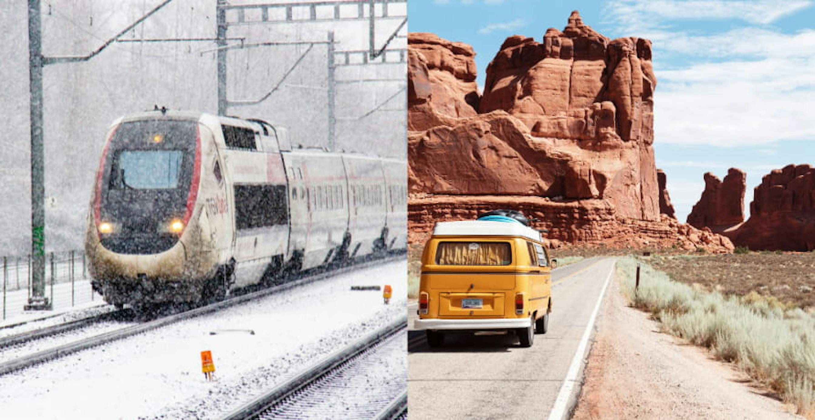 high speed tgv train and road trip