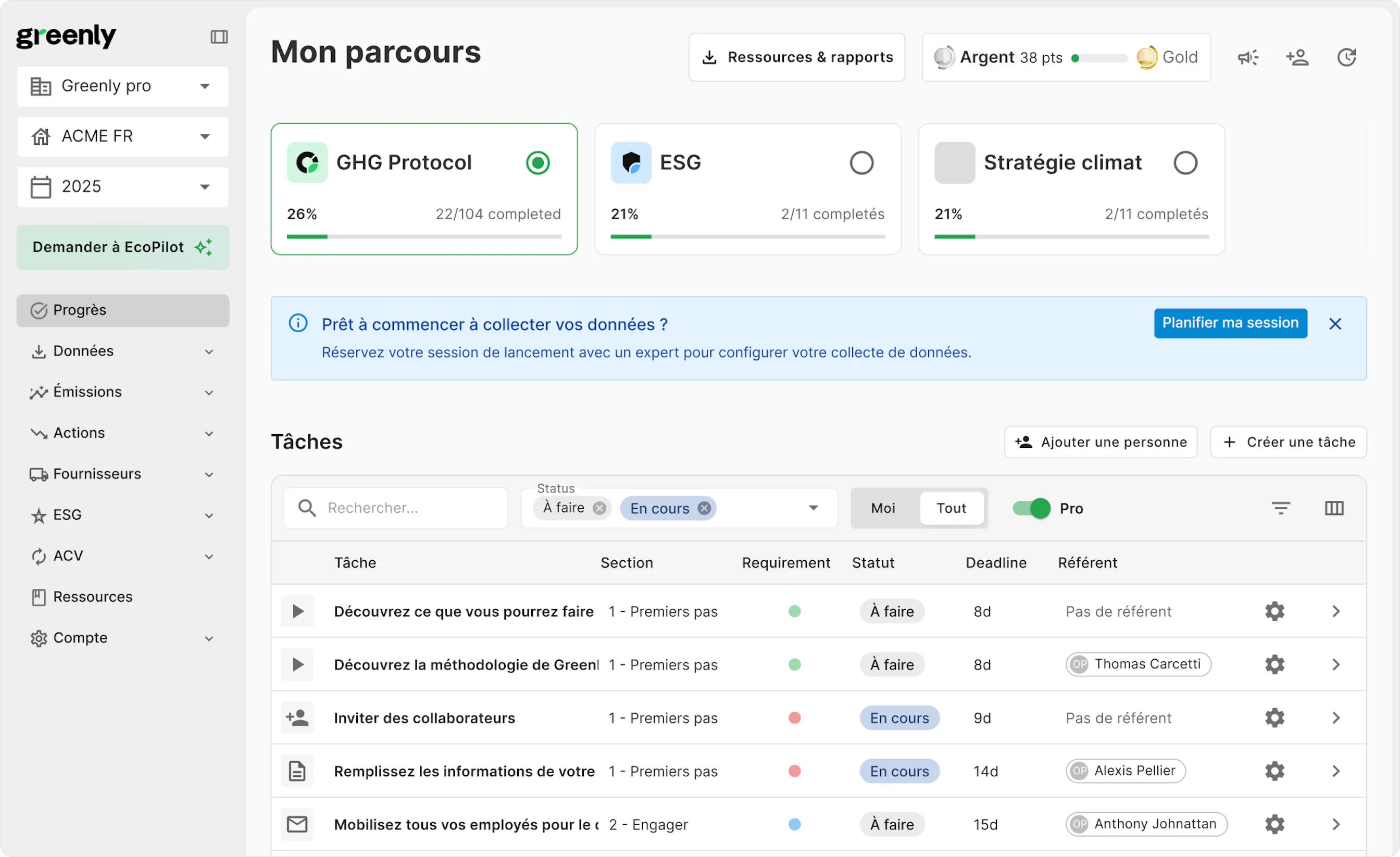 screenshot de la plateforme Greenly