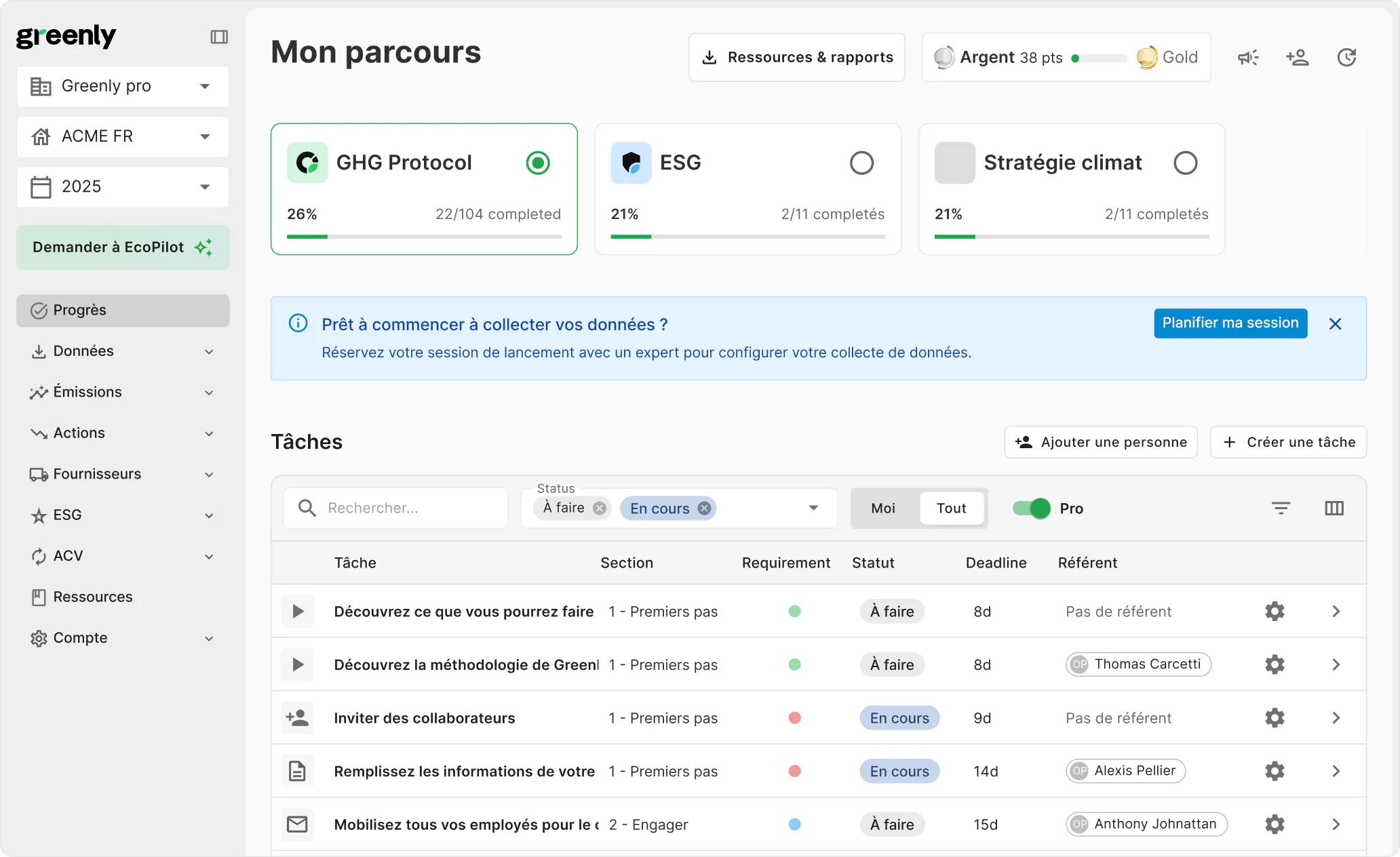 screenshot de la plateforme Greenly