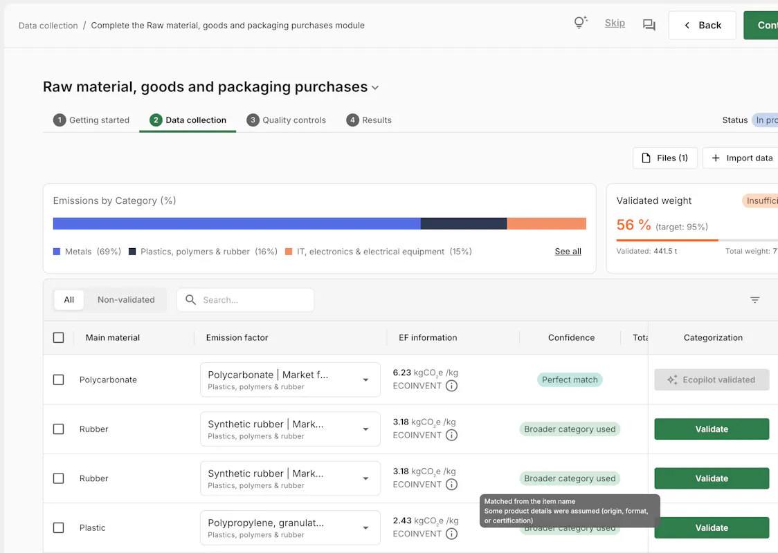 Product purchase matching on more emission factors, more accurate, and transparent