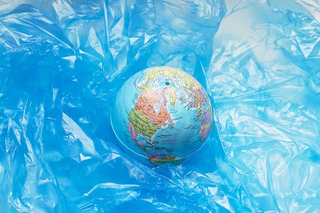 Blue plastic around a globe
